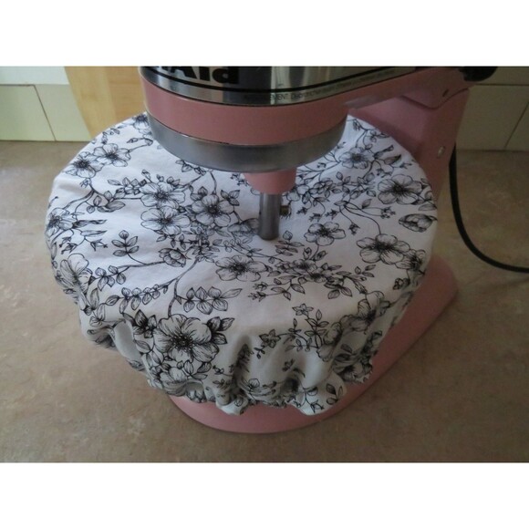 Kitchenaid Bowl Cover, Reversible Black White Floral and Blue Rose Mixer Cover - Picture 7 of 8